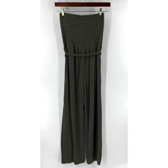 Daytrip One Piece Jumpsuit Sz M Olive Green Stretch Smocked Strapless Split Leg - Picture 7 of 10